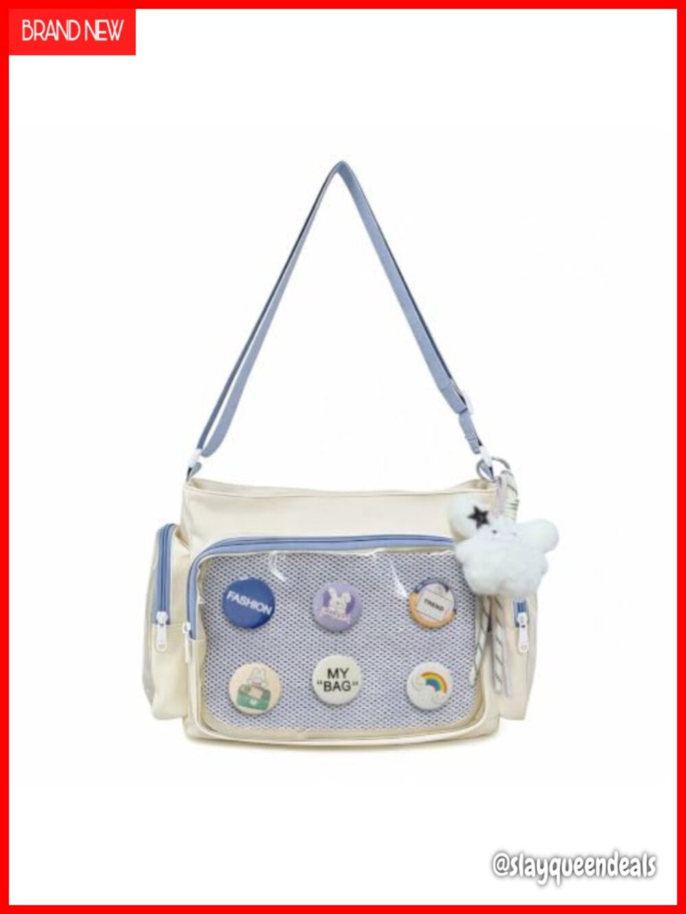 Kawaii Ita Crossbody Bag Nylon Transparent Pin Display Messenger Purse